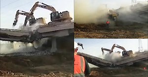 Momentul în care două excavatoare se prăbuşesc după ce au distrus podul pe care se aflau, în Israel: doi oameni au fost răniţi