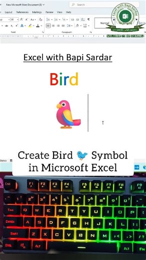BIRD SYMBOL 🐦 | Create Bird 🐦 symbol in Microsoft word 💡📚🤔 | Shortcut Key tricks | #wordtips #wordtutorials #word #wordtricks #spreadsheet #symbol #shortcutkeytricks #birdsymbol #logo #tutorial @excelwithbapisardar | learn Excel with Bapi Sardar