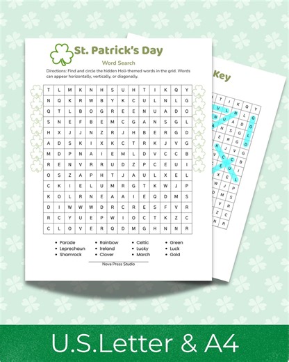 St. Patrick's Day Word Search | Kids Activity, Classroom Game (PDF Download) - Etsy