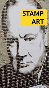 Portraits made entirely from postage stamps.