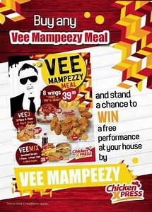 1.7K views · 190 reactions | It's on at Chicken Xpress Botswana .. Buy any VEE meal and stand a chance to win a free performance by VEE MAMPEEZY inside your yard!! #CHAMPION | Vee Mampeezy | Facebook
