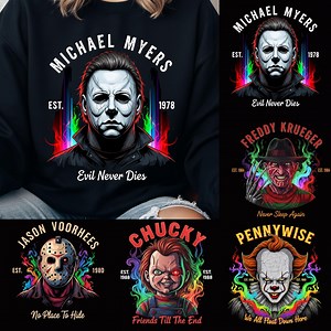 Horror Movie Villains Digital Portraits | Michael Myers, Chucky, Jason, Freddy Krueger, Pennywise | Neon Digital Art, Printable PNG - Etsy