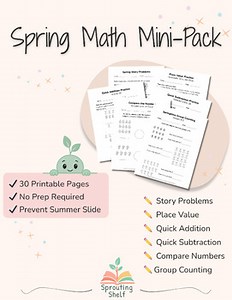 Spring Math Mini Pack – K–1 Story Problems, Place Value, Group Counting