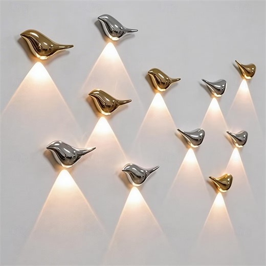 2pc Led Tri Color Temperature Adjustable Bird Wall Light Ornament, Usb Charging, Human Body Induction, No Wiring, Magnetic Suction Dimming, Night Ligh