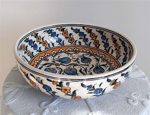 Handmade Turkish Ceramic Fruit Bowl: Floral Painted Pottery (7.5") - Etsy