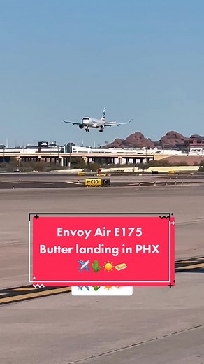 Envoy Air Embraer 175 ✈️ with a smoooooth butter landing in Phoenix, 🌵after the 1hr 26min flight from Monterey, CA! 🤿 #embraer #e175 #embraer175 #embraerlovers #boeinglovers #avgeek #aviation #aviationlovers #aviationlife #aviationdaily #aviationtiktok #tiktokaviation #fyp #planespotting #planespotter #butterlanding #airplanelanding #envoyair #americanairlines #phoenixaz