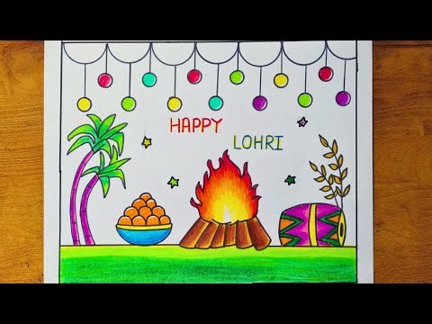 Lohri Festival drawing easy|Happy Lohri drawing|Lohri poster drawing easy| Lohri Special drawing