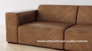 SIMPLIHOME Rex Modular Sofa and Ottoman Set in Full-Grain Genuine Leather, Caramel Brown, 122-inch-wide 3-Seater Leather Couch and Matching 34-inch-Wide Table Ottoman for Living Room