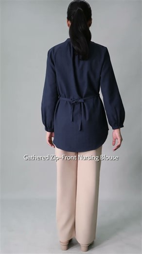 Gathered Zip-Front Nursing Blouse✨❤