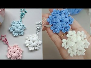 Easy and quick❄️How to crochet snowflake flower keychain #crochet