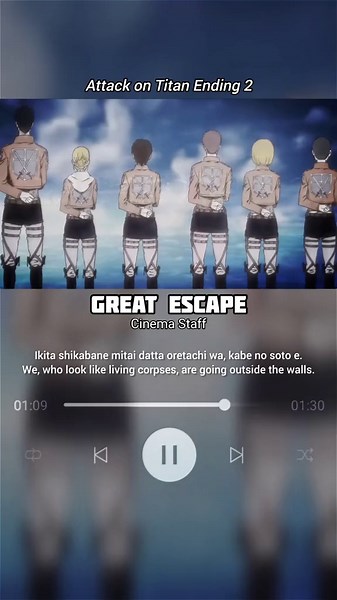 Great Escape - Cinema Staff | Attack on Titan Ending 2 #anime #endings #songlyrics #AttackOnTitan #fyp