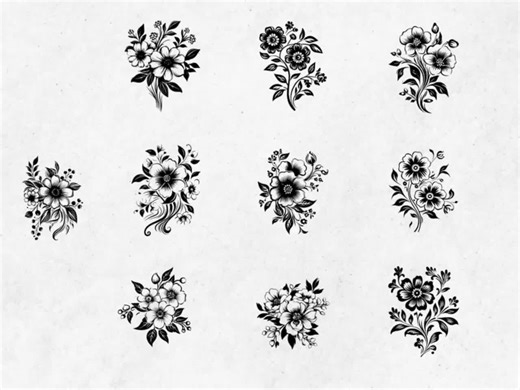 54 Flower SVG Bundle: Floral Silhouette Clipart (PNG) - Etsy