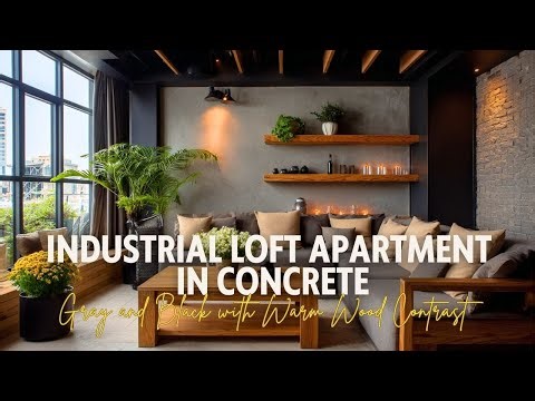 Industrial Loft Apartment in Concrete Gray and Black with Warm Wood Contrast