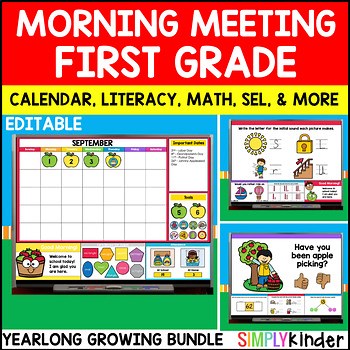 Morning Meeting Slides First Grade Activities, Questions, Digital Calendar, SEL
