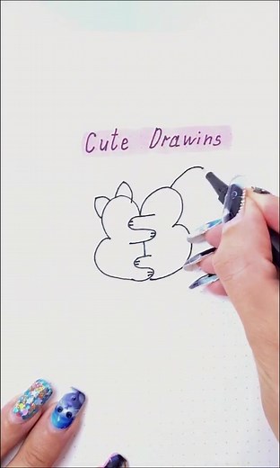 How to draw cute hugs of a cat with a bunny #drawingiseasy