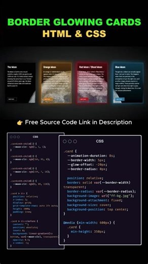 🔥 Border Glowing Cards Using HTML & CSS #coding