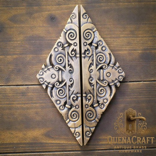 Solid Brass Carved Door Pulls, Antique Style Brass Door Handles, Vintage Decorative Hardware, Classic Brass Door Pulls - Etsy