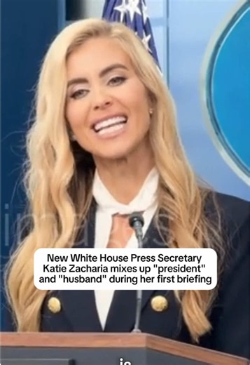 One moment from Katie Zacharia's first White House briefing is getting attention after the new White House Press Secretary corrected herself when appearing to call President Trump her husband. 📷 Can Hasasu/Anadolu Agency via Getty Images #whitehouse #uspolitics #political