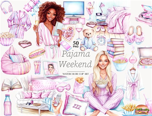 Pajama Party Clipart Set: Cozy Sleepover Girls Illustrations (digital Download) - Etsy