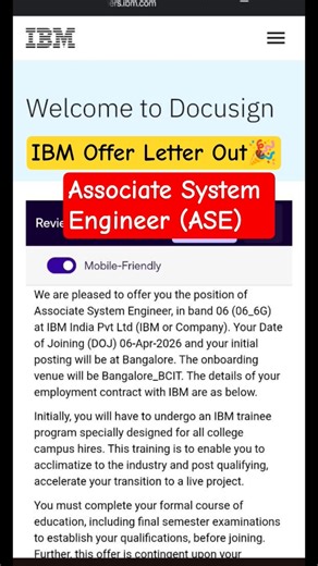 IBM Offer Letter Out 🎉 Associate System Engineer #ibmhiring #ibm
