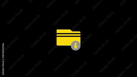 Document file downloading icon looped animation on black background. downloading icon with arrow looped icon animation. Abstract download folder icon.