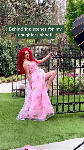 Red Hair Girl Photoshoot in Pink Dresses BTS