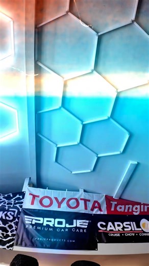 Sid Pleyto on Instagram: "From boxes to brilliance 🙌 The Hyperlite hexagon lights install is officially done. Ready to upgrade your own space? Grab your set today 👉 link in bio. #Hyperlite #HexLights #GarageGlowUp #GarageGoals #DreamGarage #GarageBuild #LightingUpgrade #GarageSetup #CarCulture #LightUpYourLife #GarageVibes #spsignworks #nextlevelgarage #garagefam"