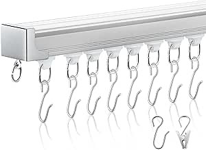 Juexica Ceiling Curtain Track Set White 9.8ft-13.2ft Heavy Duty Ceiling Mount Adjustable Length Curtain Rails with Clips Hooks End Hook