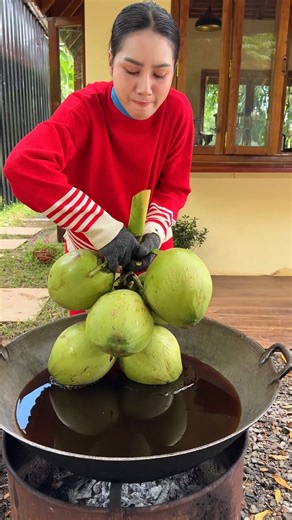 🥥🔥 Deep fried green coconut—crispy on the outside, rich and fragrant on the inside, this recipe brings a bold twist to a tropical favorite that’s impossible to resist. | A2 Cooking