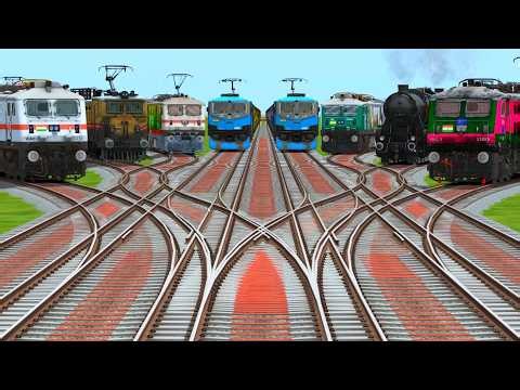 8 Rails Crossing On Curved 🌹Branched Grandient Tracks Risky Railroad Tracks || train wold4