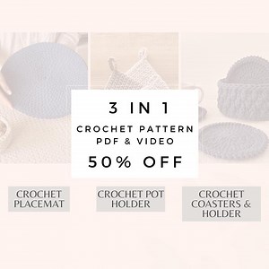 3-in-1 Crochet Coaster, Placemat & Pot Holder Patterns (PDF) - Etsy