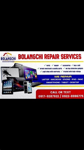 ‼️ FREE CHECK-UP / NO FIX NO PAY ‼️ 💻 LAPTOP 📱 CELLPHONE 🖥 DESKTOP 📺TABLET ✅ PARTS ✅ REPAIR ✅ ACCESSORIES ✅ BUY AND SELL ✅ PC BUILD ✅ BITLOCKER DATA RECOVERY ✅ WE BUY DEFECTIVE GADGETS 📱🖥💻 ✅ WE ACCEPT OFFICE/HOME SERVICE 🏠🚘 💯 BRAND NEW / USED AND QUALITY PARTS 💯 LEGIT WITH SHOP WARRANTY 💯 TRUSTED WITH HIGH RATINGS ✅ WE SHIP VIA J&T AND LBC (COD/COP)✈️🚚 ✅ WE REPAIR VIA PICK-UP AND DELIVER 🛵🏍 ‼️WE REPAIR ‼️ ✅ LAPTOP ✅ MACBOOK ✅ IPHONE ✅ IPAD ✅ IMAC ✅ SMARTPHONE ✅ TABLET ✅ DESKTOP ‼️