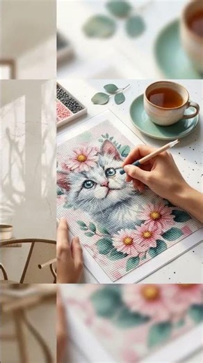 Sweet Kitten DIY Diamond Painting Kit No Frame - Cat Art Craft Project Rhinestone Gift