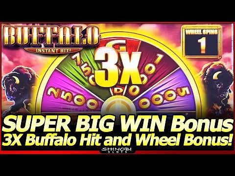 Buffalo Instant Hit Slot Machine - SUPER BIG WIN!! Instant Hit Win and 3x Wheel Bonus Triggered!