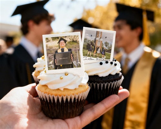 Vintage Photo Cupcake Toppers Graduation 2026 – One Dozen Edible Image Cake Decorations – Custom Graduation Party Dessert Decor