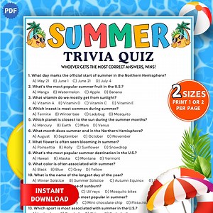 Summer Trivia Game, Printable Summer Party Game, Summer Activities for Adults and Kids, Summer Games, Summer Trivia Quiz, Summer Family Quiz - Etsy