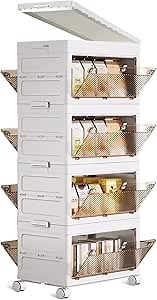 Stackable Storage Bins with Lids, 144QT Closet Organizers and Storage, 1 Second Collapsible Plastic Storage Boxes with Wheels, Foldable Storage Containers for Home, Office, Dorm, 4 Pack