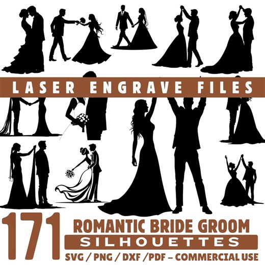 Romantic Bride Groom Silhouettes SVG Bundle Laser Engraving Wedding Couple Files Lightburn Instant Downloads - Etsy