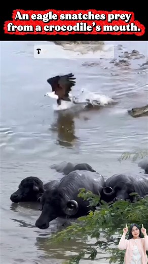 OMG 😱 An eagle snatches prey from a crocodile’s mouth!