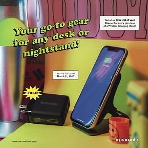 Power up your battery and experience convenience everyday! Purchase a Promate Wireless Charging Stand and get a FREE 30W USB-C Wall Charger. Promo valid until March 30, 2020. Terms and conditions apply. | The Loop Ph