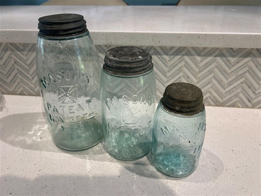 Vintage Antique Fruit Jars. Canister Set of 3 Mason Fruit Jar 1858, Aqua, Excellent Clarity With High Quality Strike and Intact Zinc Lids. - Etsy