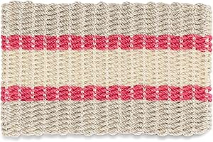 Outdoor Door Mat, The Original Lobster Rope Doormat, All Weather Mats, Woven Door Mat from Nautical Rope, Front Door Welcome Mats, (Dark Tan, Nantucket Red, Light Tan, 18 x 30)