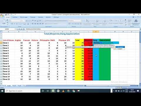 Calcul de moyenne avec Excel _ Somme, moyenne, rang, appréciation.