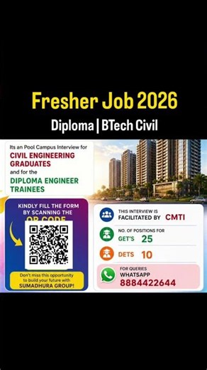 Civil Engineering Freshers Jobs 2026 #diplomajobs
