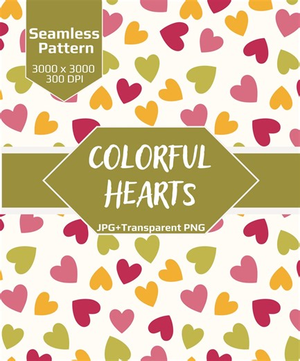 Colorful Hearts Seamless Pattern | Valentine Fabric Design | JPG PNG Instant Download - Etsy