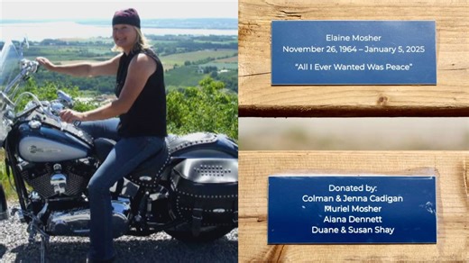 Memorial bench in Mahone Bay in honour of Elaine Mosher