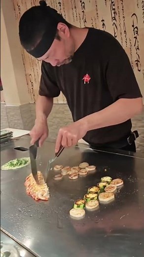 This seafood show is literally ON FIRE! 🦐🔥 #teppanyaki
