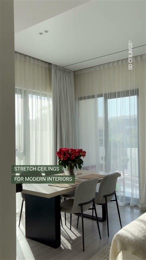 Modern White Satin Stretch Ceiling with Perimeter LED & Track Lights | Dubai