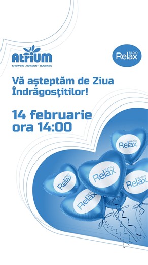 Radio Relax on Instagram: "📍 Atrium 📅 14 februarie ⏰ 14:00 Sâmbătă, 14 februarie, Radio Relax te așteaptă la Atrium, într-o atmosferă caldă și liniștită, potrivită pentru o zi dedicată celor dragi. Începând cu ora 14:00, echipa Radio Relax va fi acolo pentru a-ți dărui o inimă — un gest simplu, din grijă și din bucuria de a fi împreună. 💙"