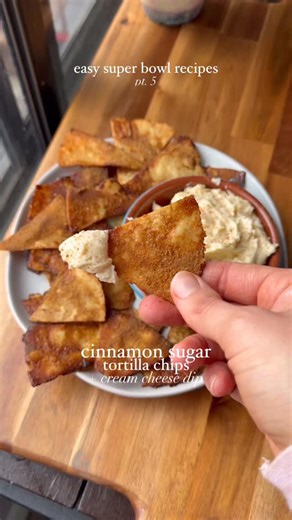 Peyton Pratte on Instagram: "Baked Cinnamon Tortilla Chips + Cream Cheese Dip! If you’re looking for a sweet appetizer, I am in love with this combo. It takes less than 15 minutes to make and omg is it drool worthy! Recipe: Ingredients: Tortilla Chips: * 8 tortillas (I used @siete) * 1/3 cup melted butter * 1/2 cup coconut sugar or brown subar * 1 tbsp cinnamon * 1 tsp vanilla Cream cheese dip: * 1, 8 ounce block cream cheese * 1 tsp Vanilla * 1 cup Powdered Sugar Instructions: 1. Preheat oven t